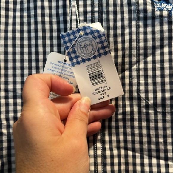 NWT! Guy Harvey Belmont Navy White Gingham Check Long Sleeve Button Down Shirt S - Picture 8 of 8